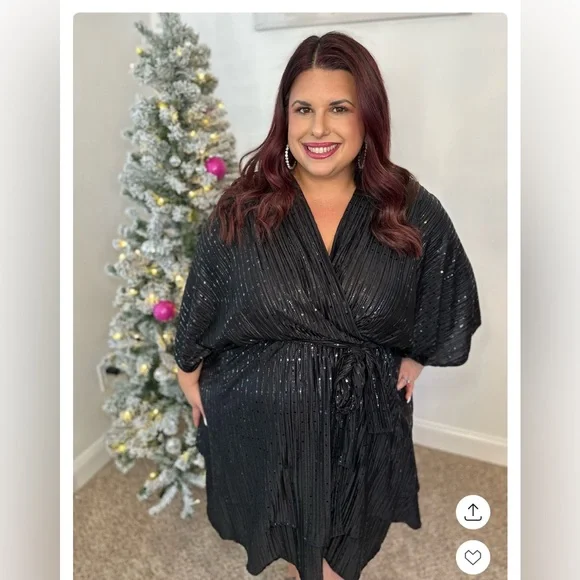 Plus Short Dolman Sleeve Black Sequin Dress - Picture 1 of 3